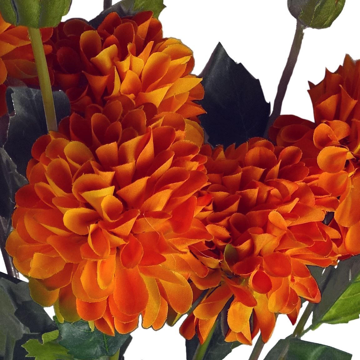 Leaf Pack of 6 x 75cm Artificial Orange Dahlia PomPom Flower Stems
