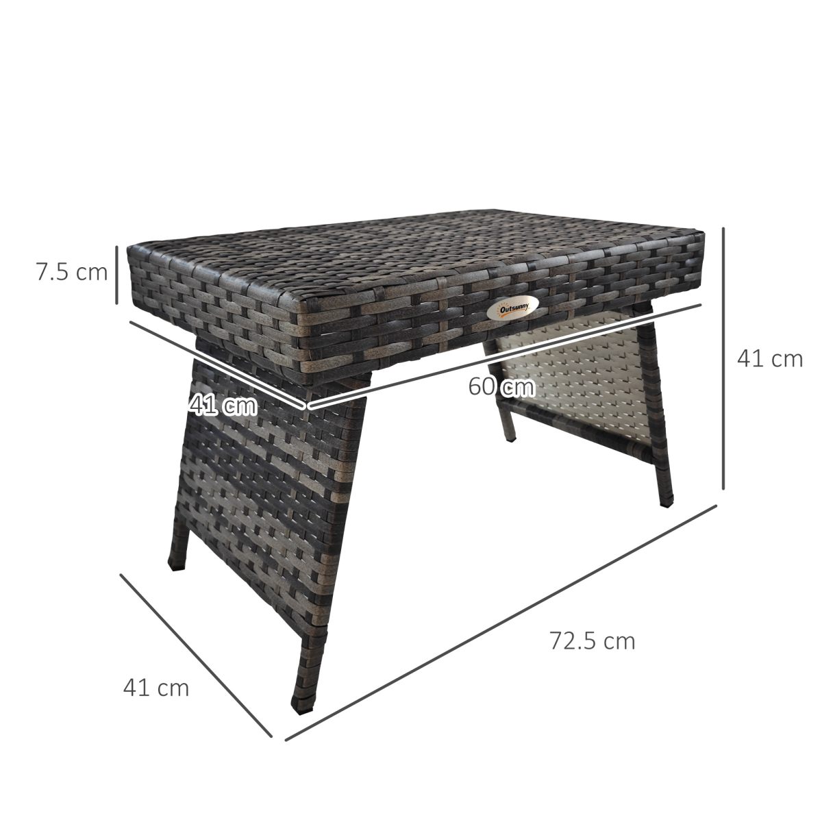 Outsunny Foldable Outdoor Coffee Table, Metal Frame Rattan Side Table, Grey
