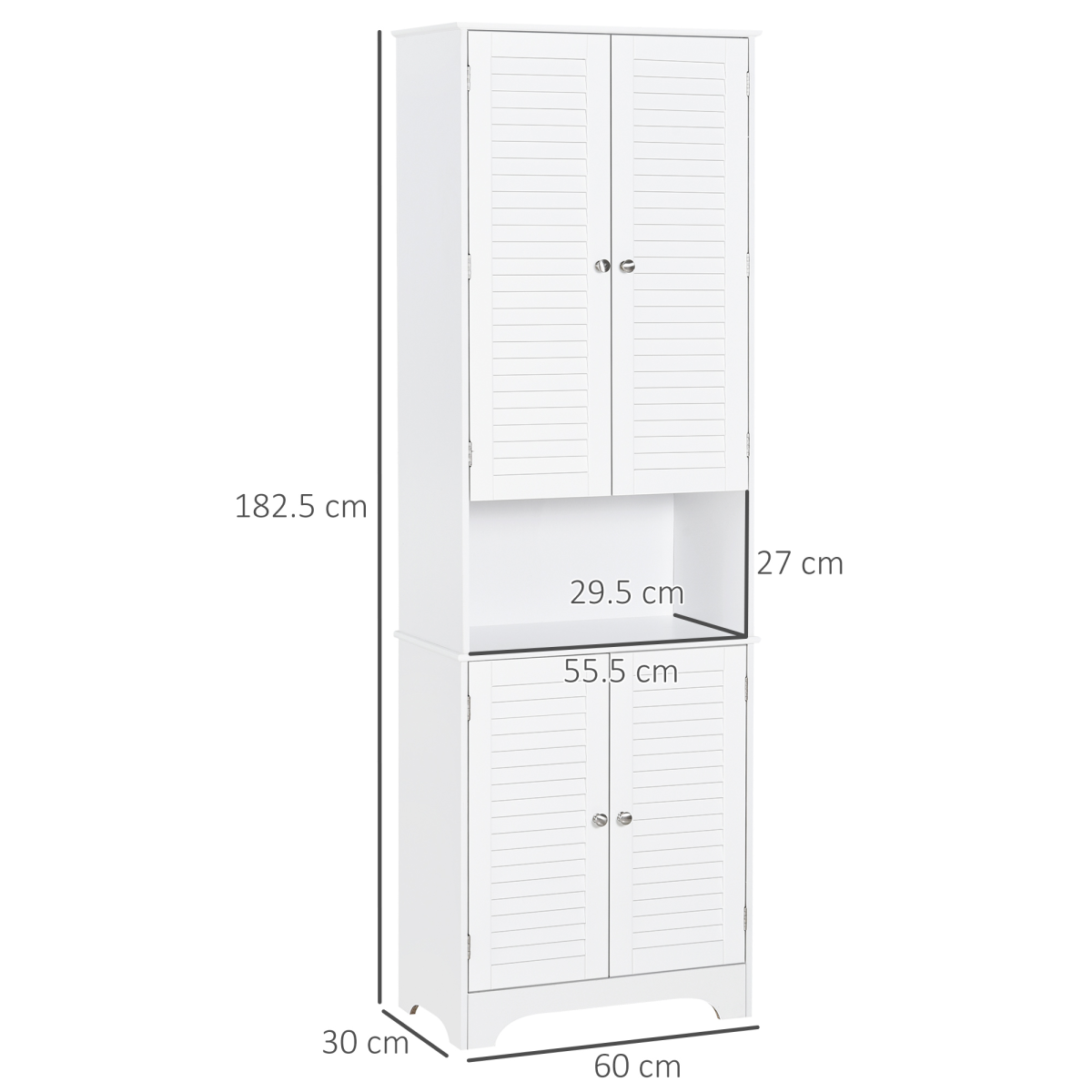 HOMCOM 183x60cm Tall Freestanding Bathroom Cabinet with Retro Shutters, 3 Compartments, White