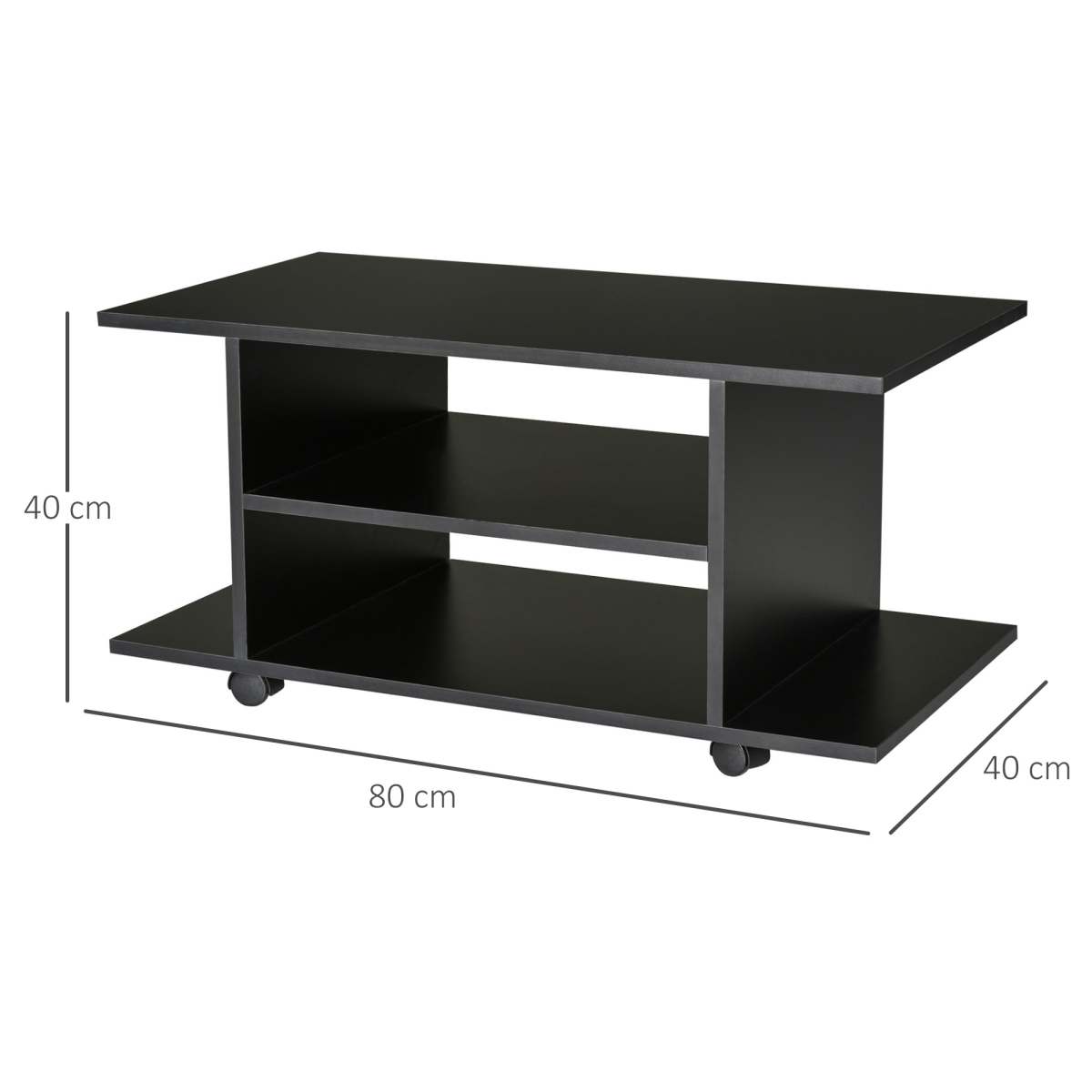HOMCOM Black Mobile TV Stand with 3-Tier Storage Shelves and Lockable Castor Wheels