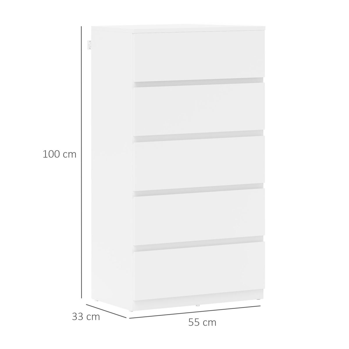 HOMCOM White 5-Drawer Bedroom Chest of Drawers, Handleless, Soft-Close