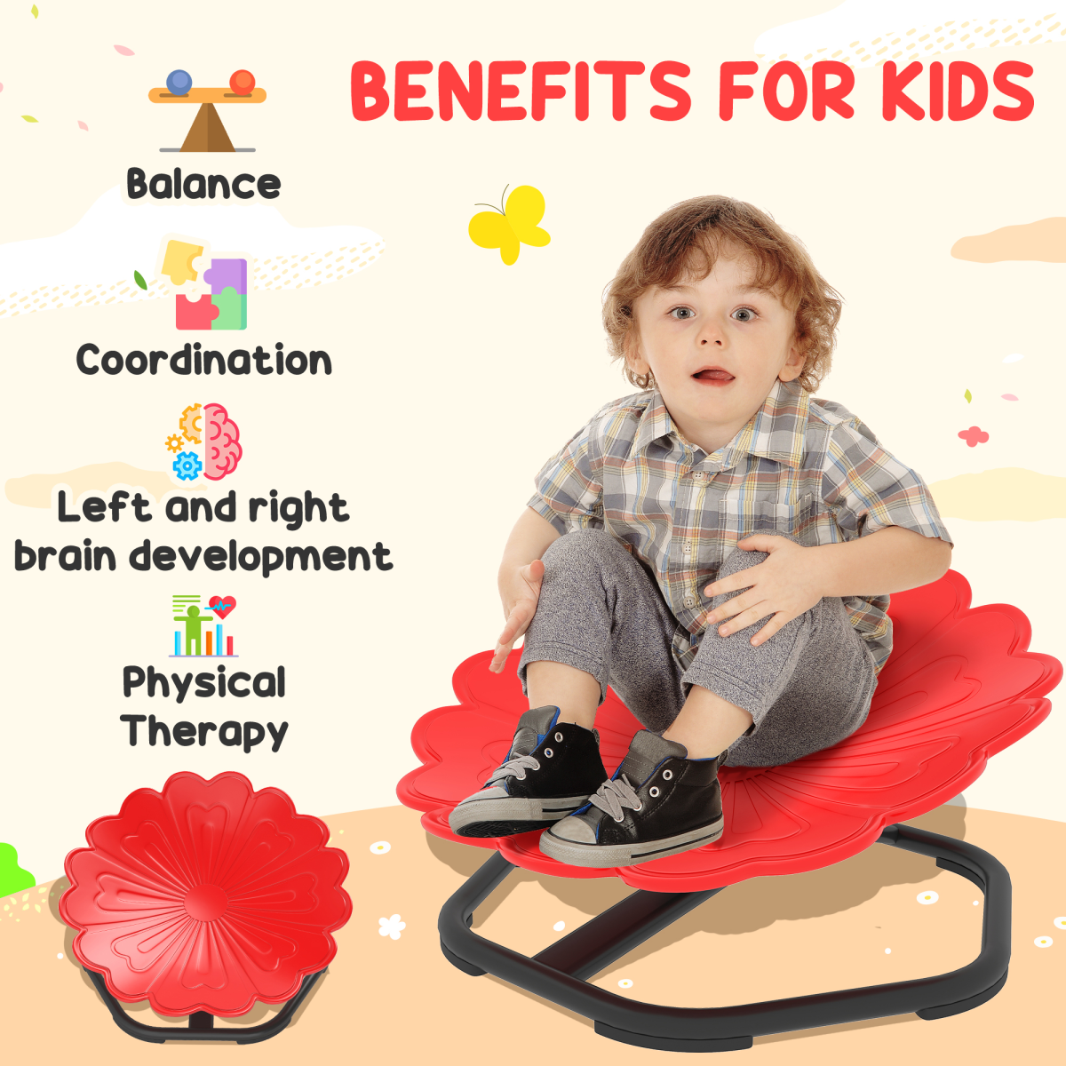 AIYAPLAY Kids 360° Swivel Sensory Spinning Chair, Red