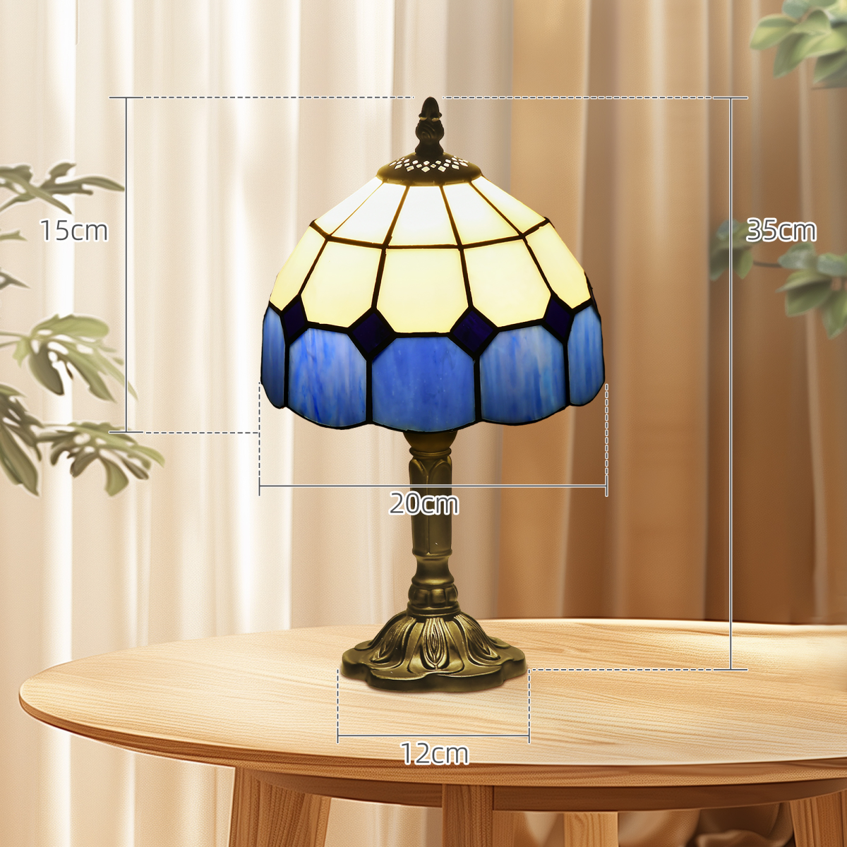 HOMCOM Antique Blue Stained Glass Table Lamp, E27 Bulb Not Included