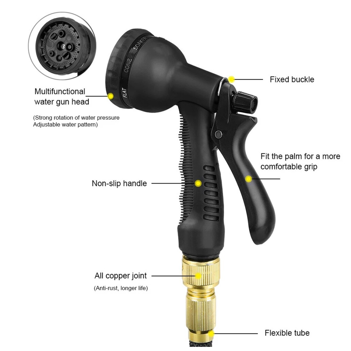 Heavy Duty 50FT Expandable Garden Hose Pipe Flexible With Water Spray Gun UK