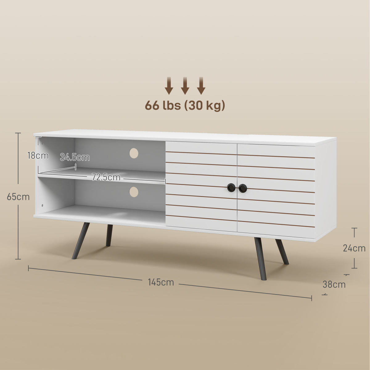 HOMCOM White TV Unit for 65" TVs with 2 Shelves, Door & Cable Holes