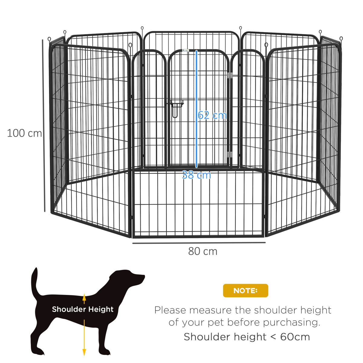 PawHut Folding Metal Pet Playpen with 8 Panels, Hinged Door, Double Latch, Indoor and Outdoor Use