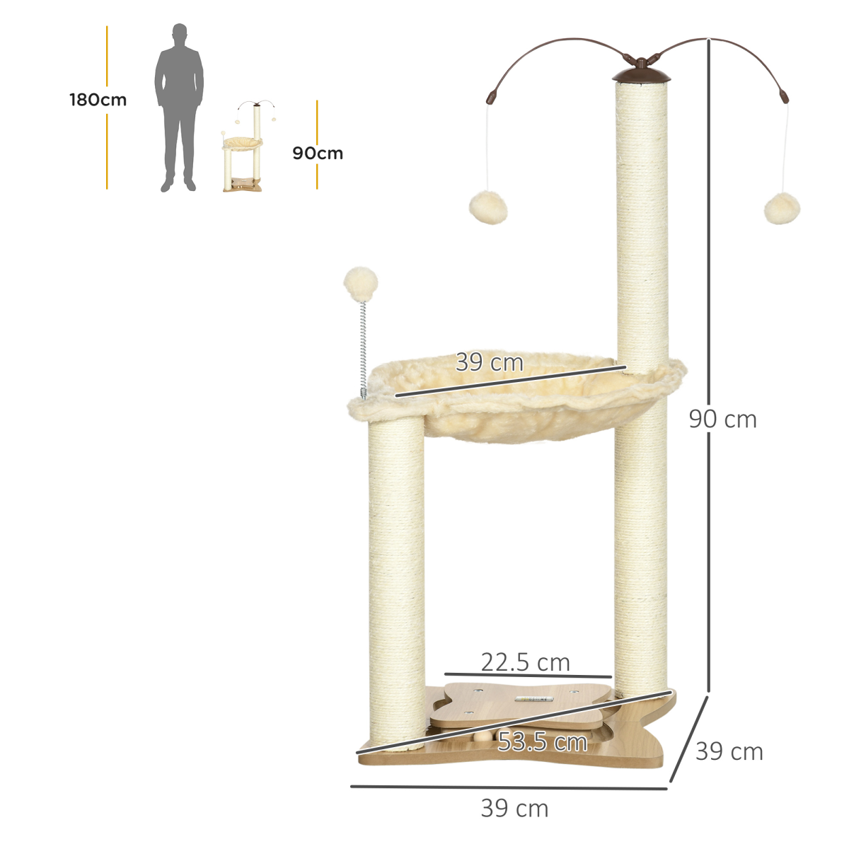 Cat Tree for Indoor Cats with Scratching Posts, Hammock, Toy Ball, Pawhut
