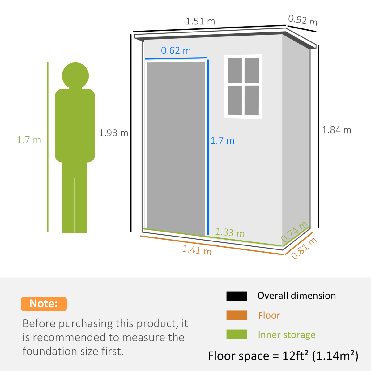 Outsunny Grey 5' x 3' Garden Shed with Floor, Lockable Door, Window & Vent