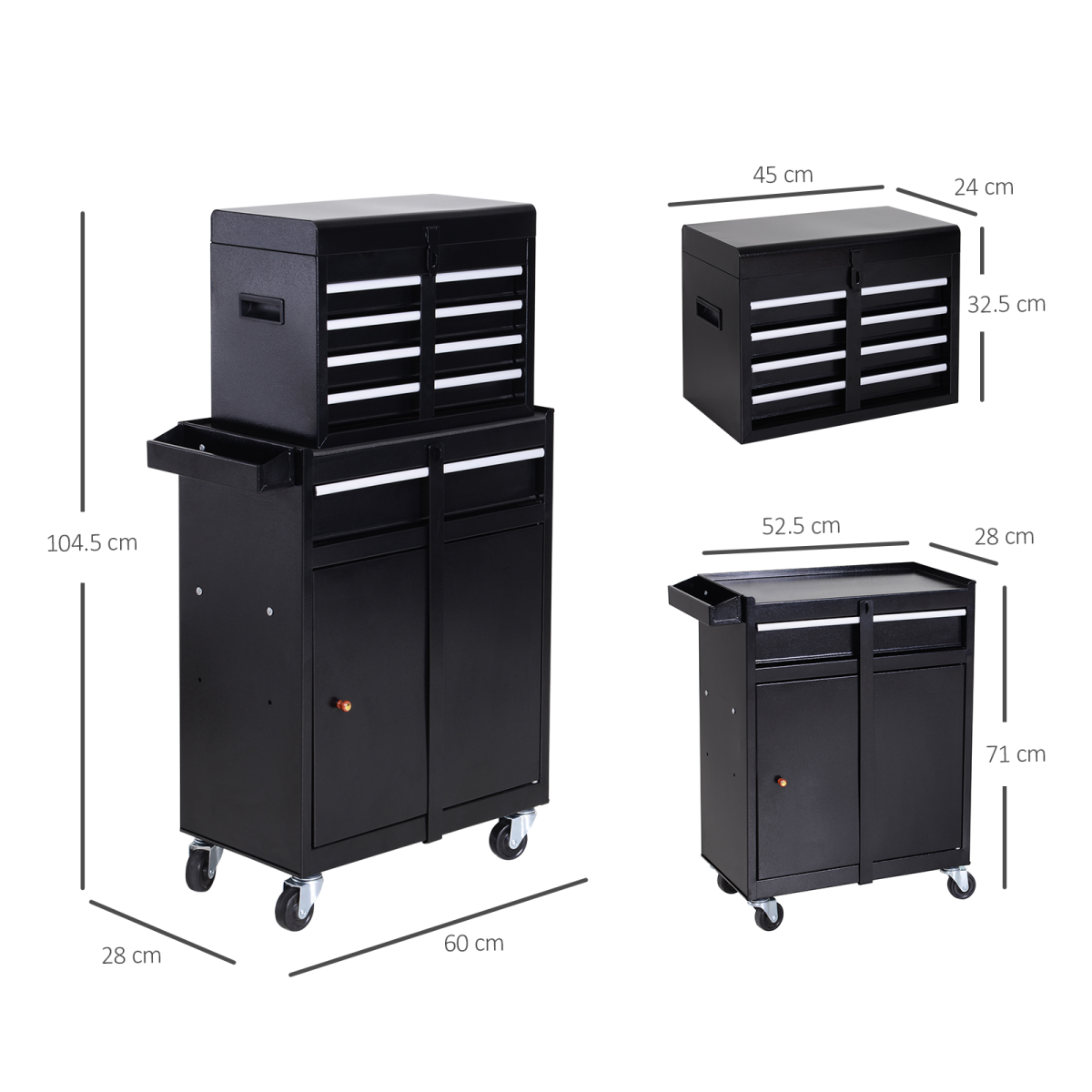 DURHAND Steel Rolling Tool Cabinet with 4 Drawers, Duo-Door Tool Chest on Wheels, Black