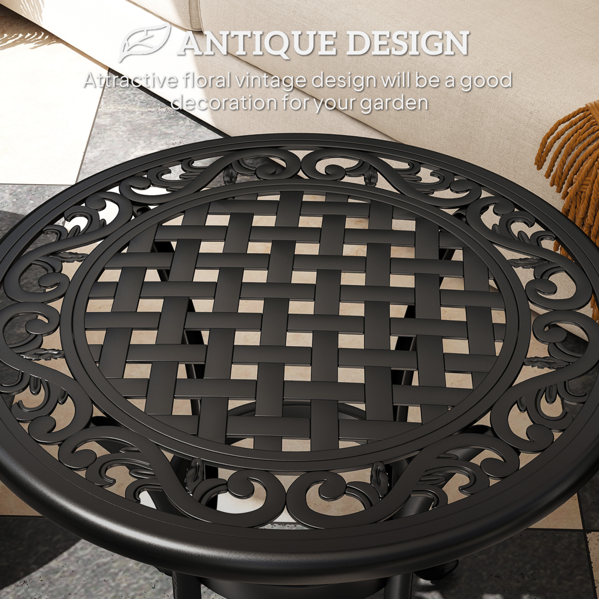 Outsunny Black Aluminium Outdoor Garden Side Table, 60kg Capacity