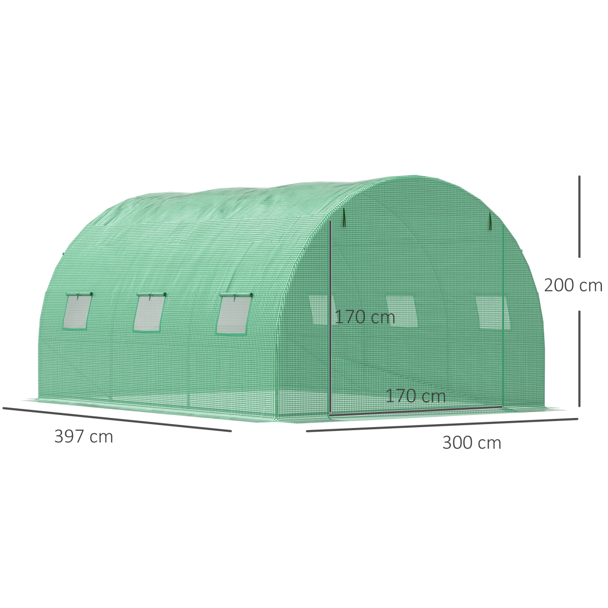Outsunny 4 x 3 x 2 m Walk-In Tunnel Greenhouse with Roll-Up Door and 6 Windows