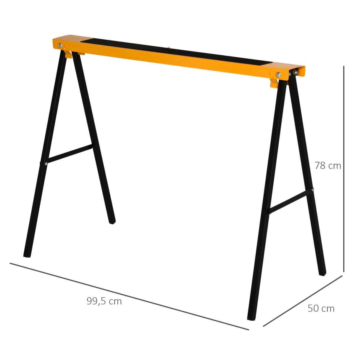 HOMCOM Set of 2 Steel Non-Slip Folding Sawhorses Black/Yellow