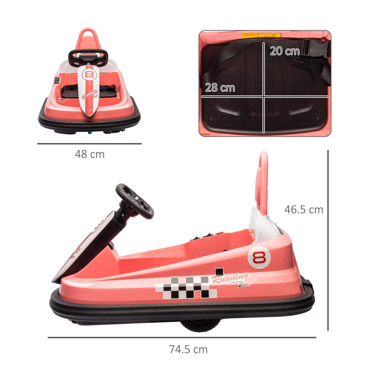 HOMCOM 6V Kids Bumper Car, 360° Spinning Ride-On, 2 Speeds, Pink