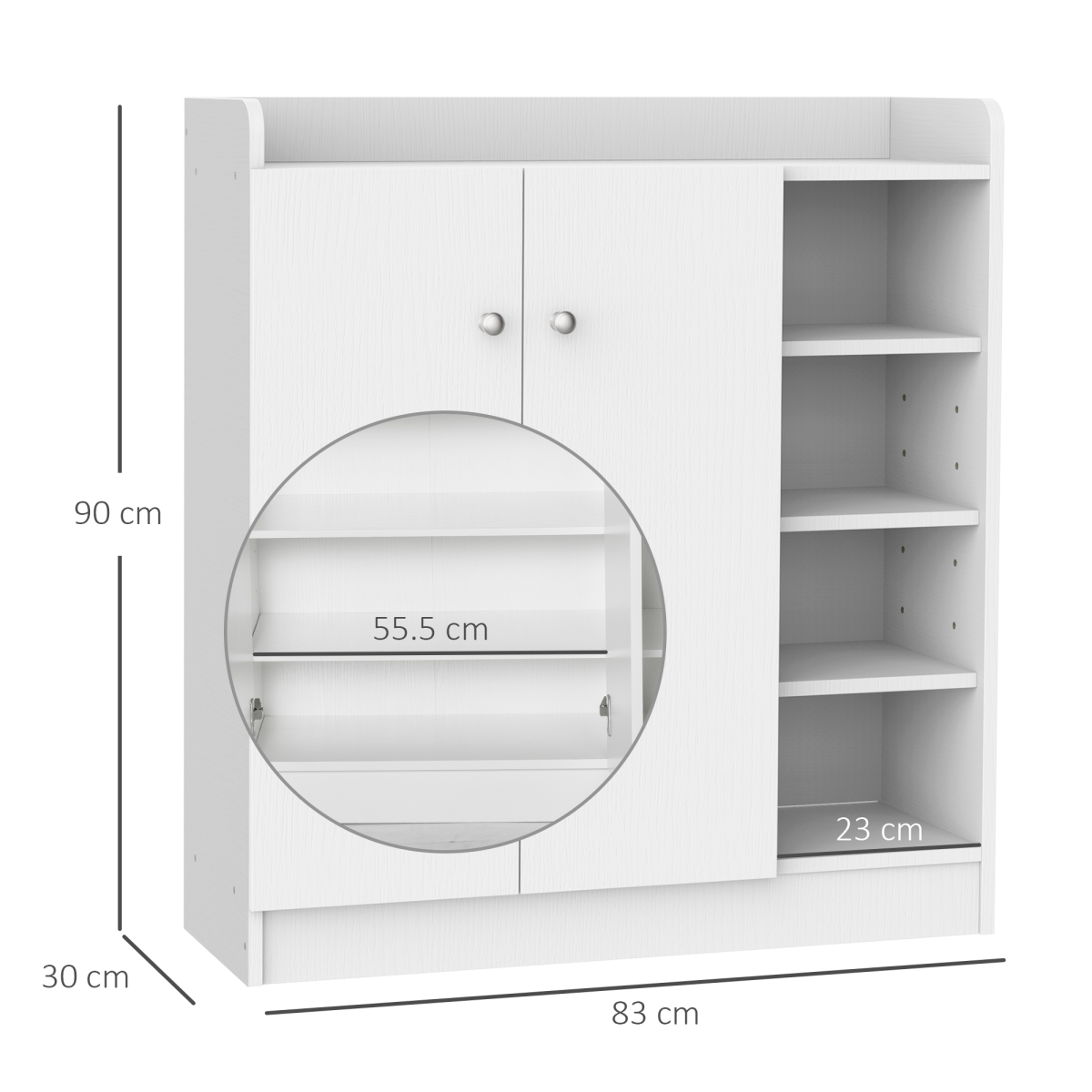 HOMCOM White Shoe Storage Cabinet with 2 Doors, Adjustable 4 Shelves, 4-Tier Shoe Organizer