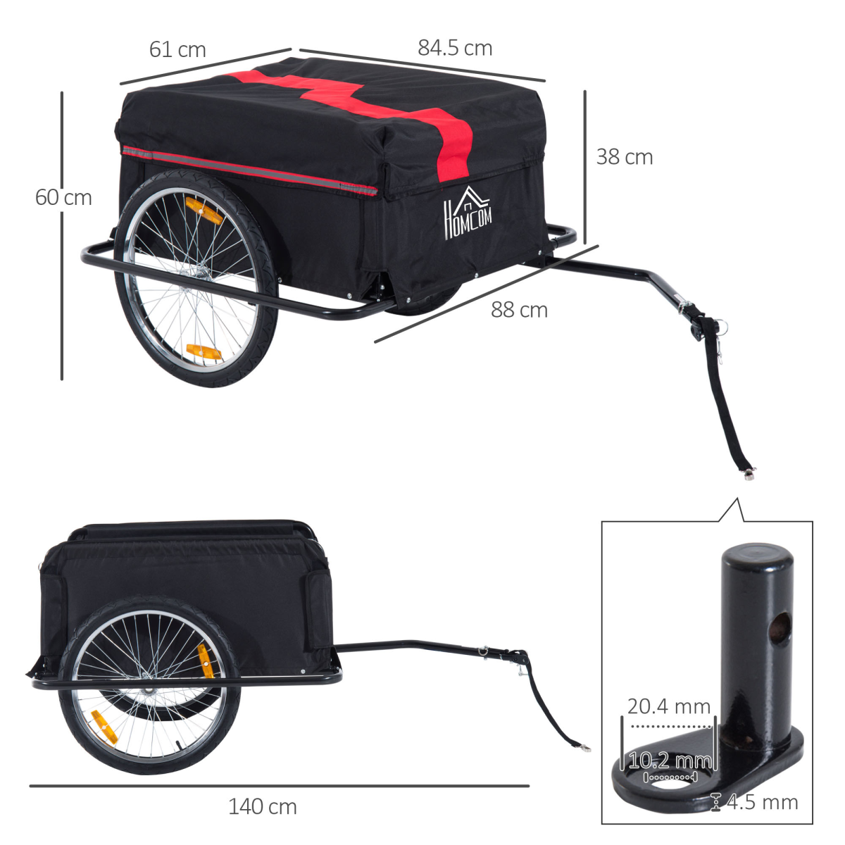 HOMCOM Two-Wheel Bicycle Cargo Trailer with Steel Base, Oxford Cloth Bag, Folding Storage, 40kg Max Load