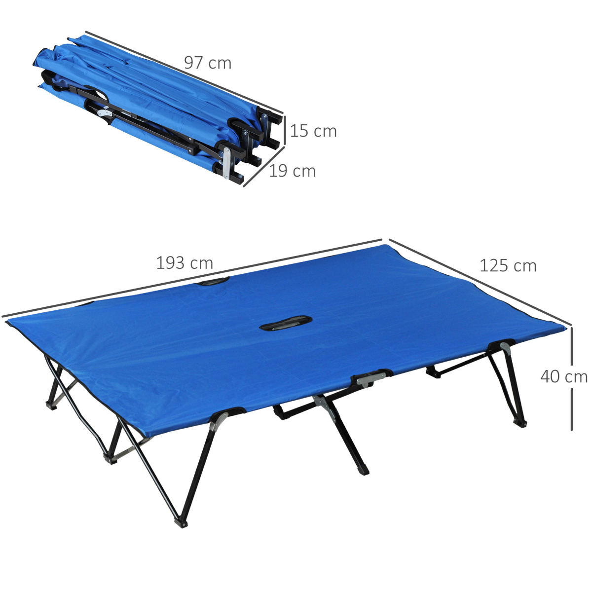Double Folding Camping Cot for 2 with Carry Bag, Blue