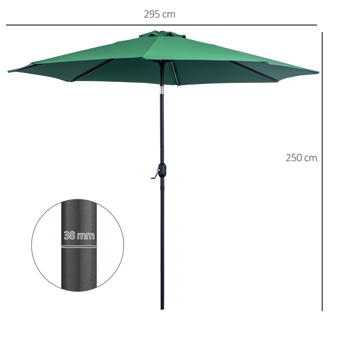 3m Patio Umbrella Outdoor Sunshade Canopy with Tilt and Crank, Green