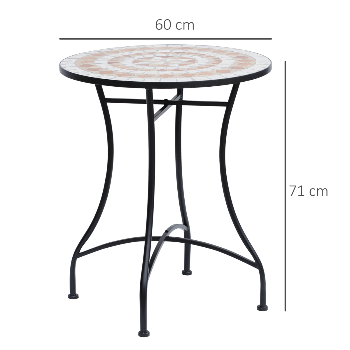 Outsunny Mosaic Patio Table 60x71H cm, Steel Frame, Ceramic Top