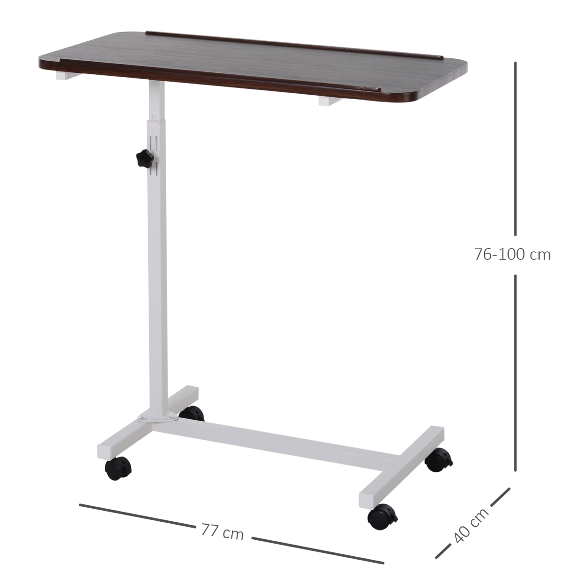 HOMCOM Multipurpose C-Shape Overbed Chair Table, Adjustable Height Rolling Bed and Sofa Side Table with Brakes