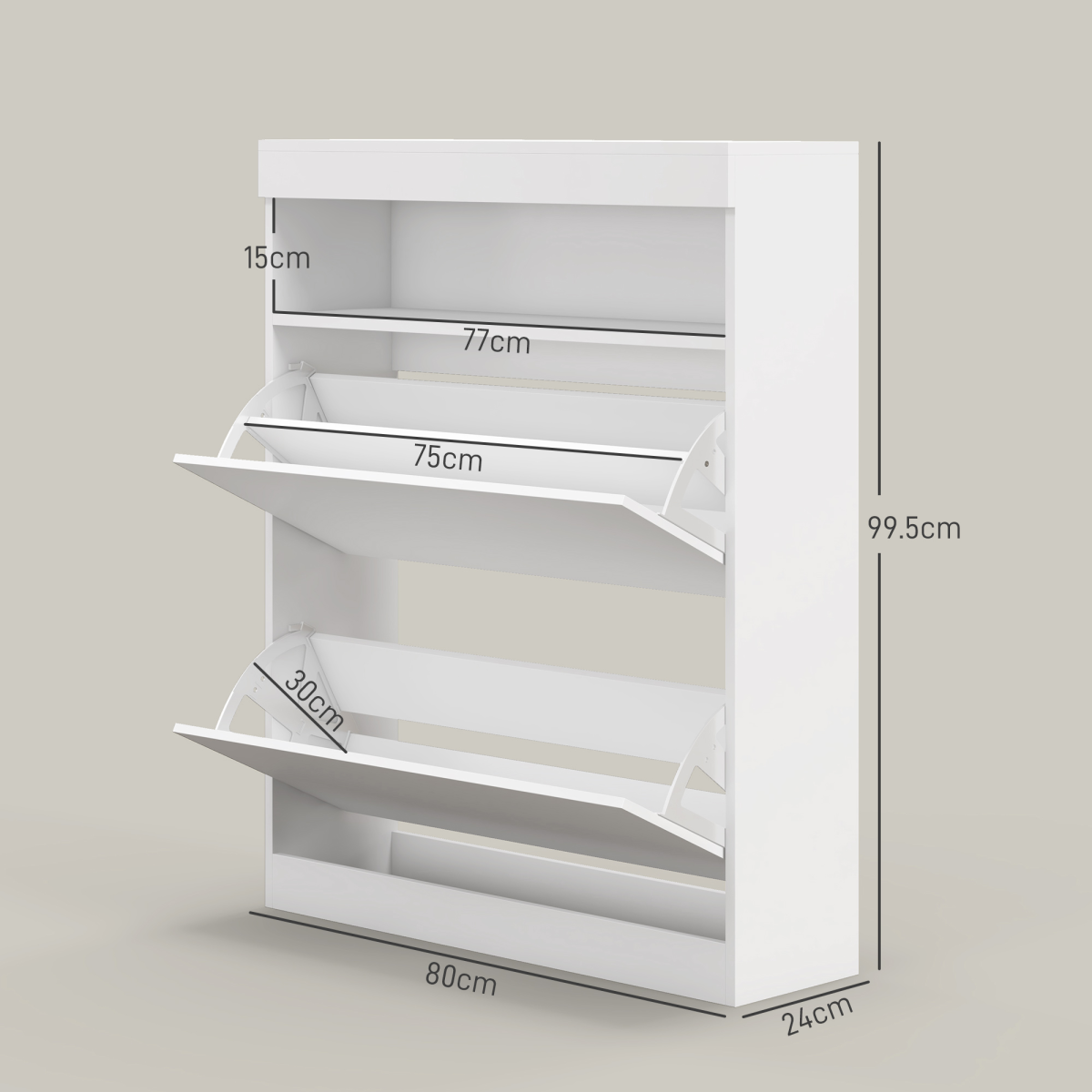 HOMCOM 2-Drawer Flip Shoe Cabinet, Wall Mounted or Freestanding, White