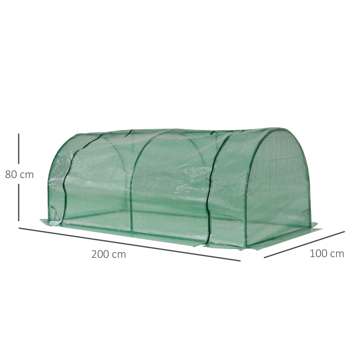 Tunnel Greenhouse with Steel Frame, Green, 200 x 100 x 80 cm
