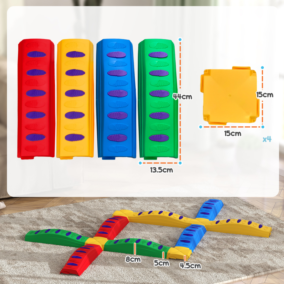 AIYAPLAY 12-Piece Kids Balance Beam Stepping Stones with Non-Slip Pads
