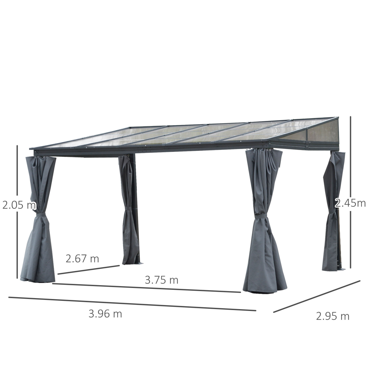 Outsunny Outdoor Hardtop Pergola, 4 x 3m, Grey, Polycarbonate Roof, Powder-Coated Aluminium Frame
