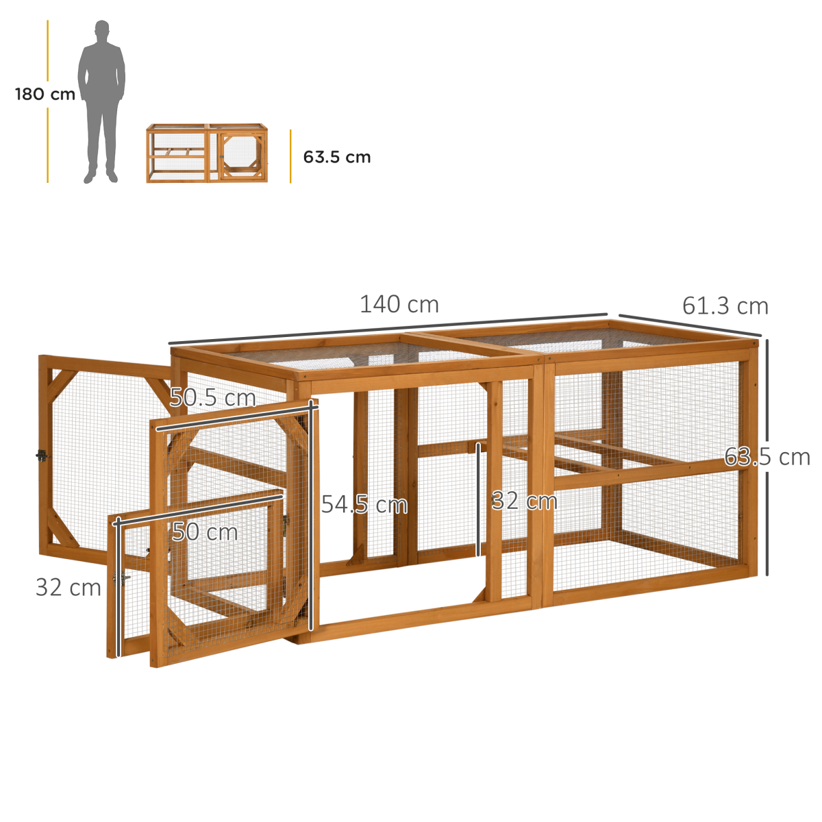PawHut Wooden Chicken Coop with Perches and Lockable Doors for 2-4 Chickens