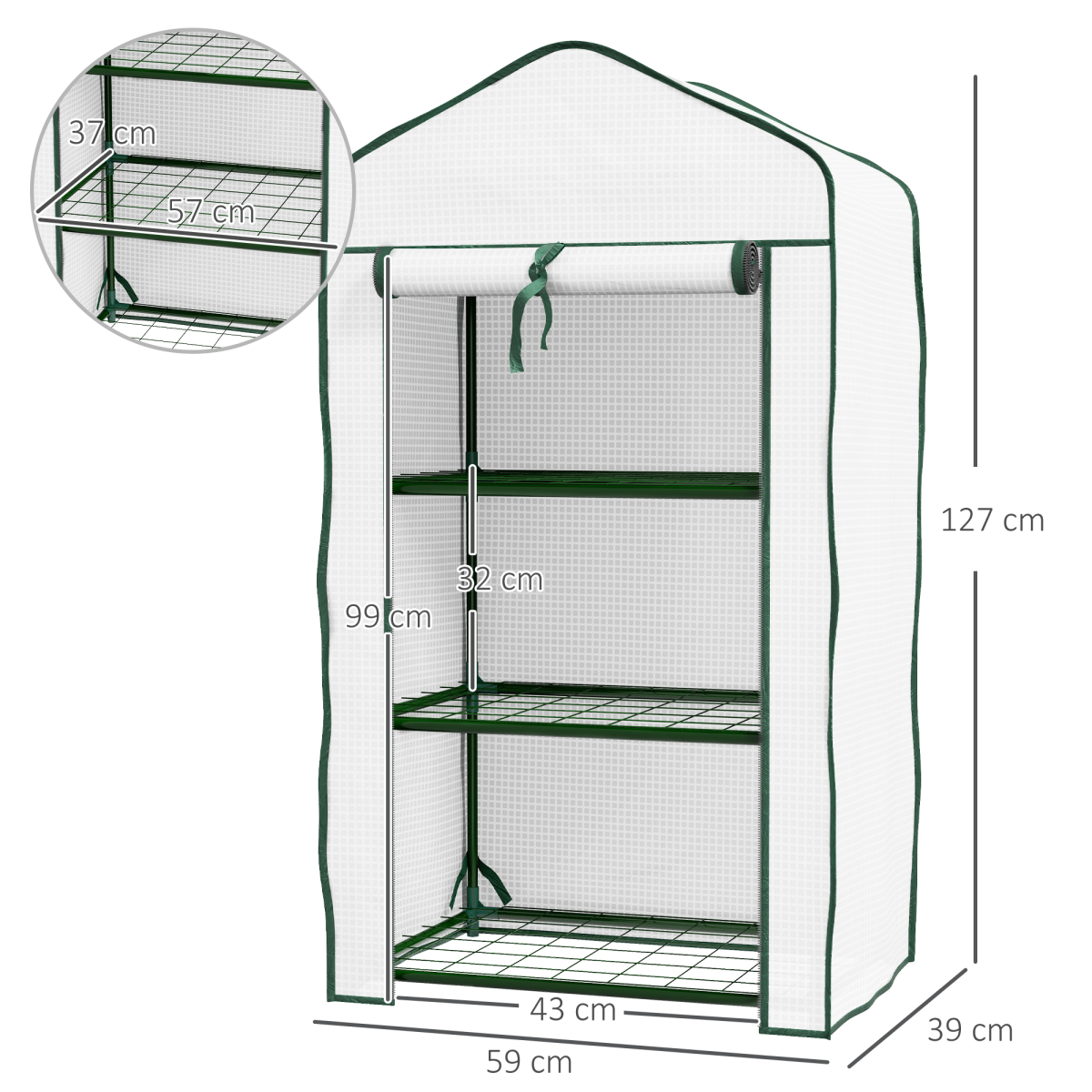 Outsunny Portable Mini Greenhouse with Roll-Up Door and Wire Shelves