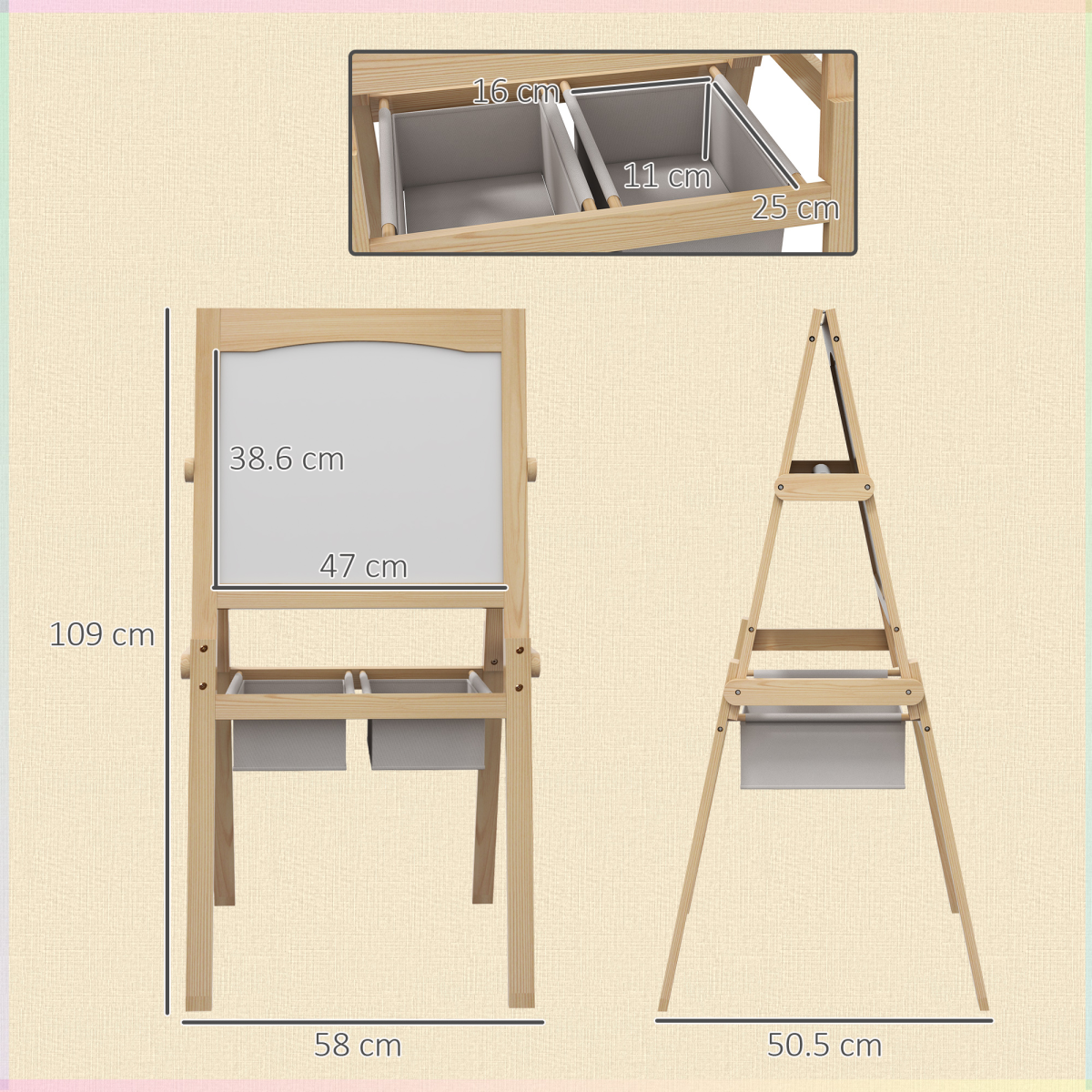 AIYAPLAY 3-in-1 Kids Easel with Paper Roll & Baskets, Natural