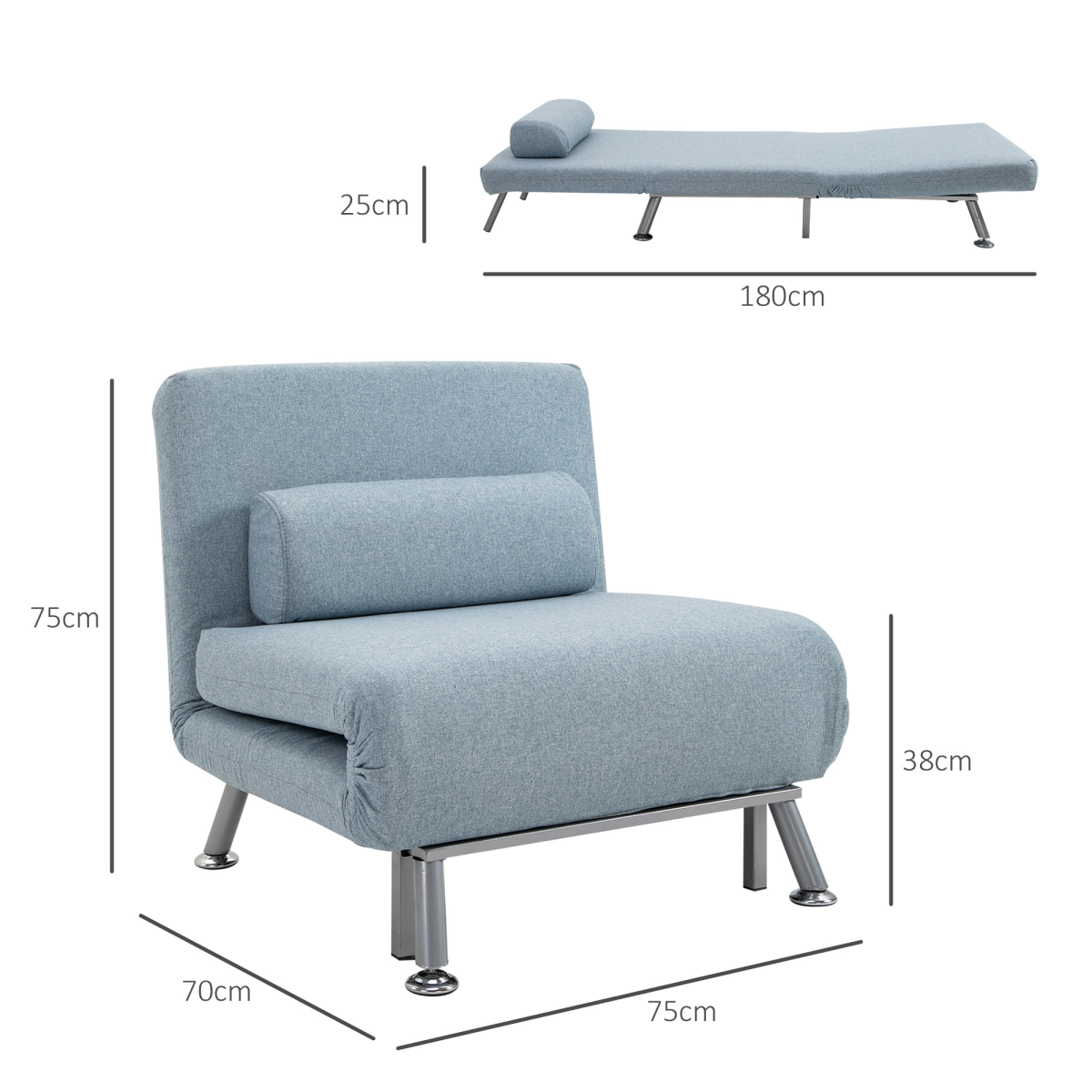 HOMCOM Blue 5-Position Convertible Folding Sleeper Chair Sofa Bed