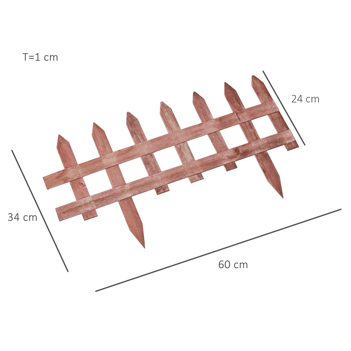 Outsunny Pack of 12 Fir Wood Garden Border Fence, Rustic Brown