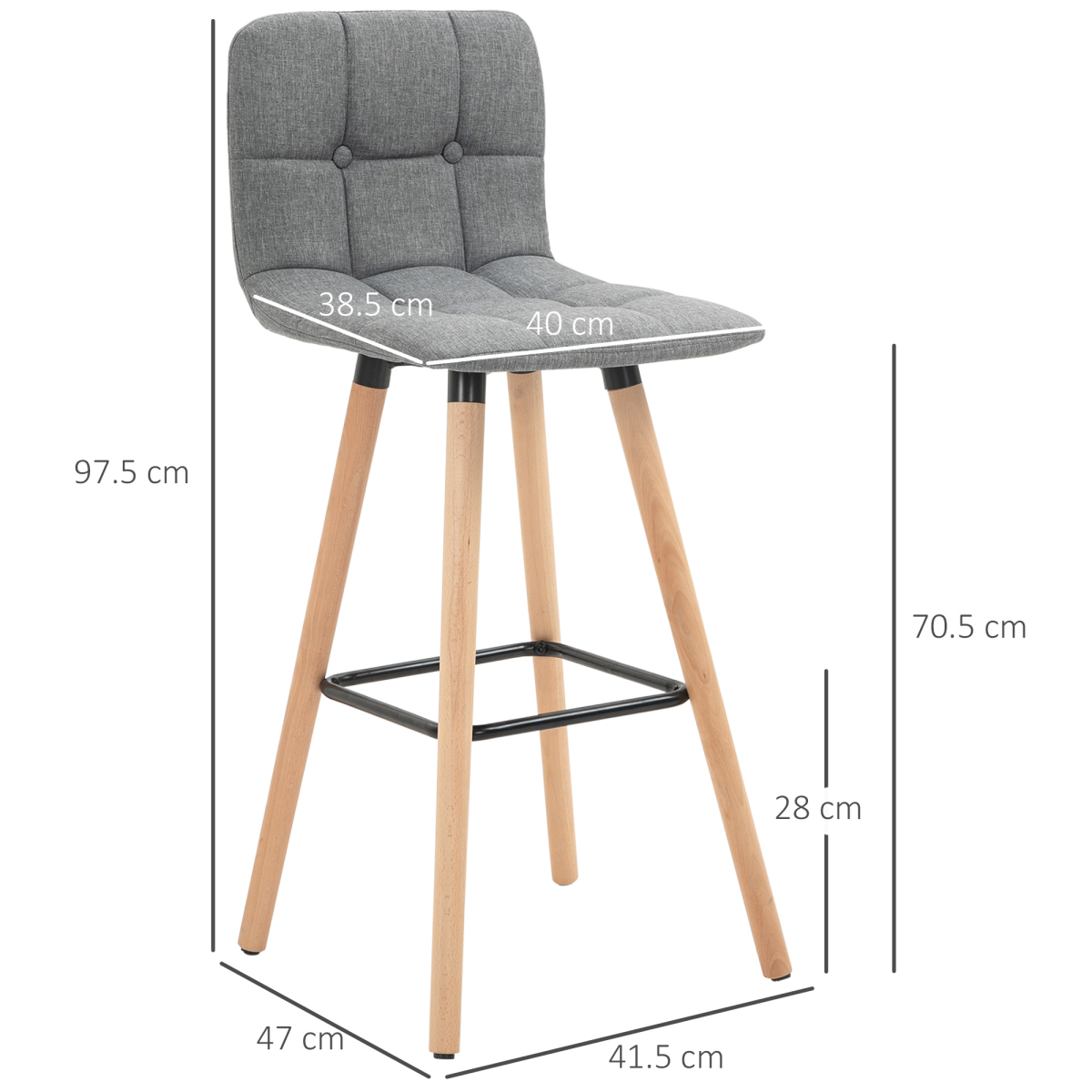 Set of 2 Grey Button-Tufted Armless Counter Height Bar Stools
