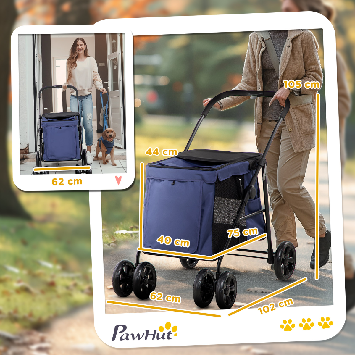 PawHut One-click Foldable Pet Stroller with Mesh Windows for Small Pets