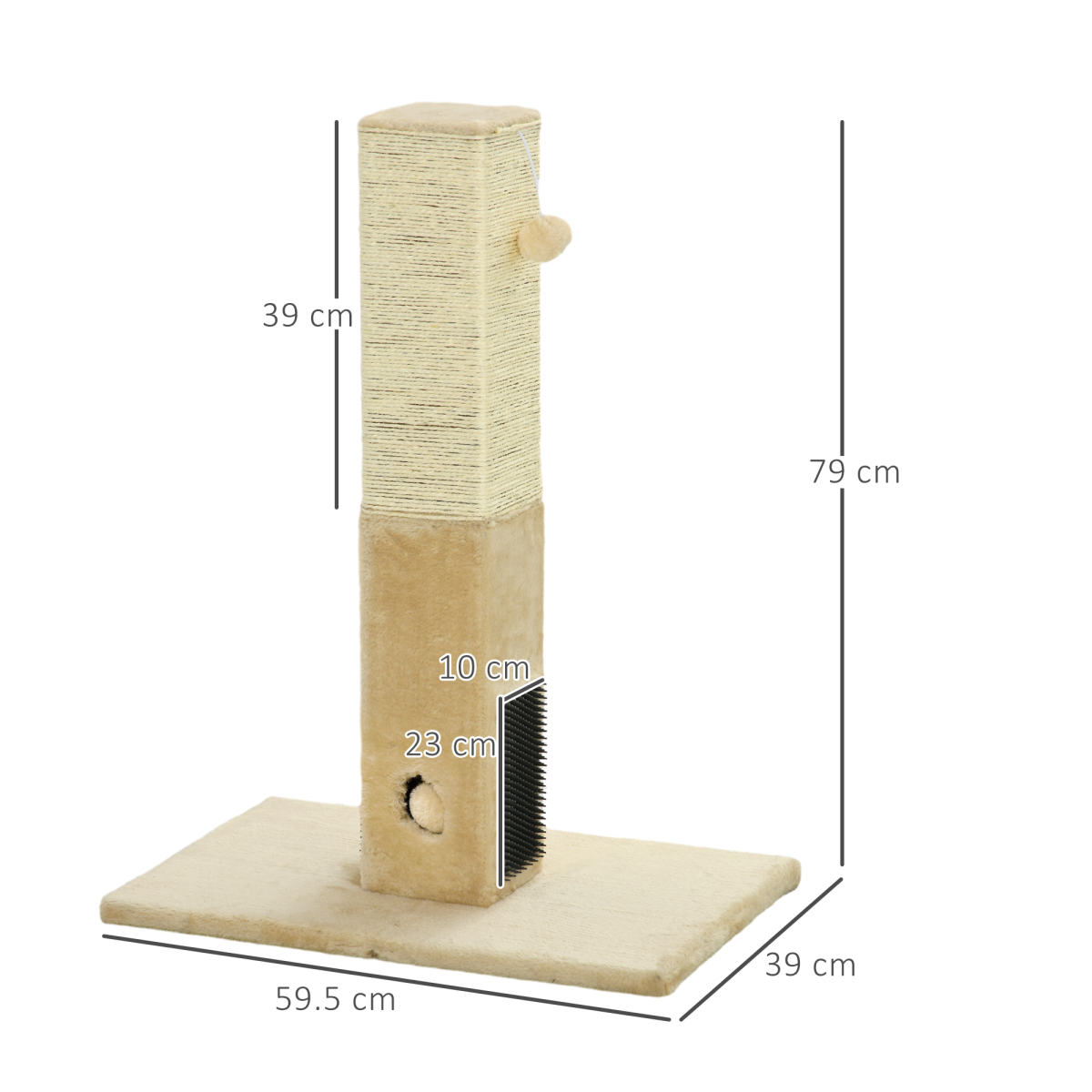 PawHut Beige Cat Scratching Post with Carpet Base & Hanging Toy