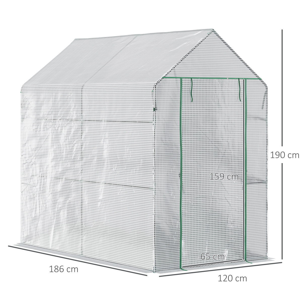 Outsunny Walk-In Garden Greenhouse with 4 Wire Shelves, Steel Frame, Roll-Up Door, 186L x 120W x 190Hcm, White