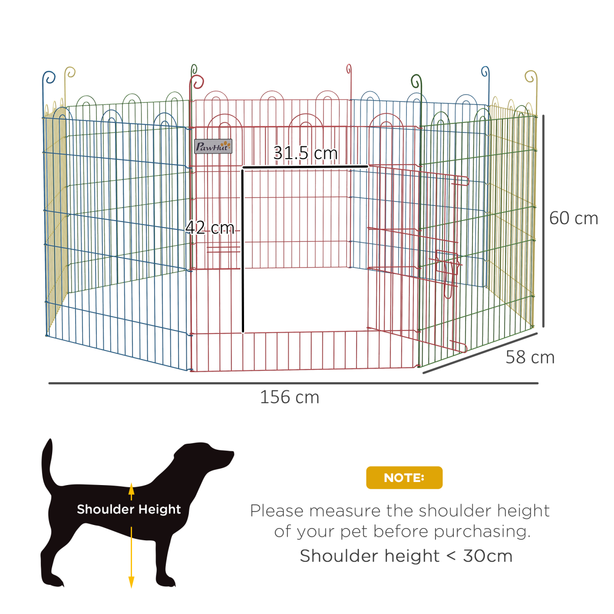 PawHut Folding Metal Pet Playpen with Door, 60H x 120cm
