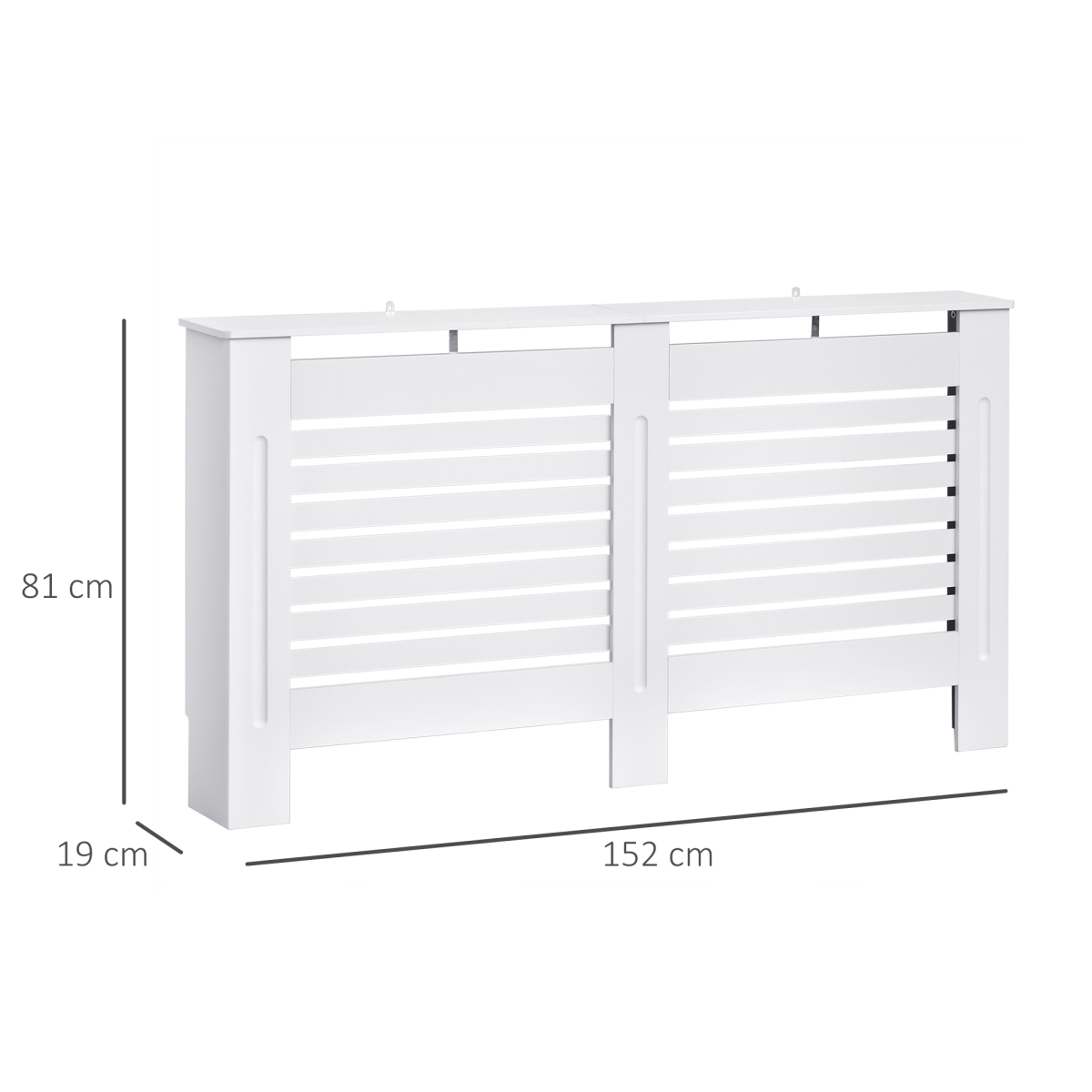HOMCOM 152 cm White MDF Radiator Cover with Slatted Vents and Top Shelf