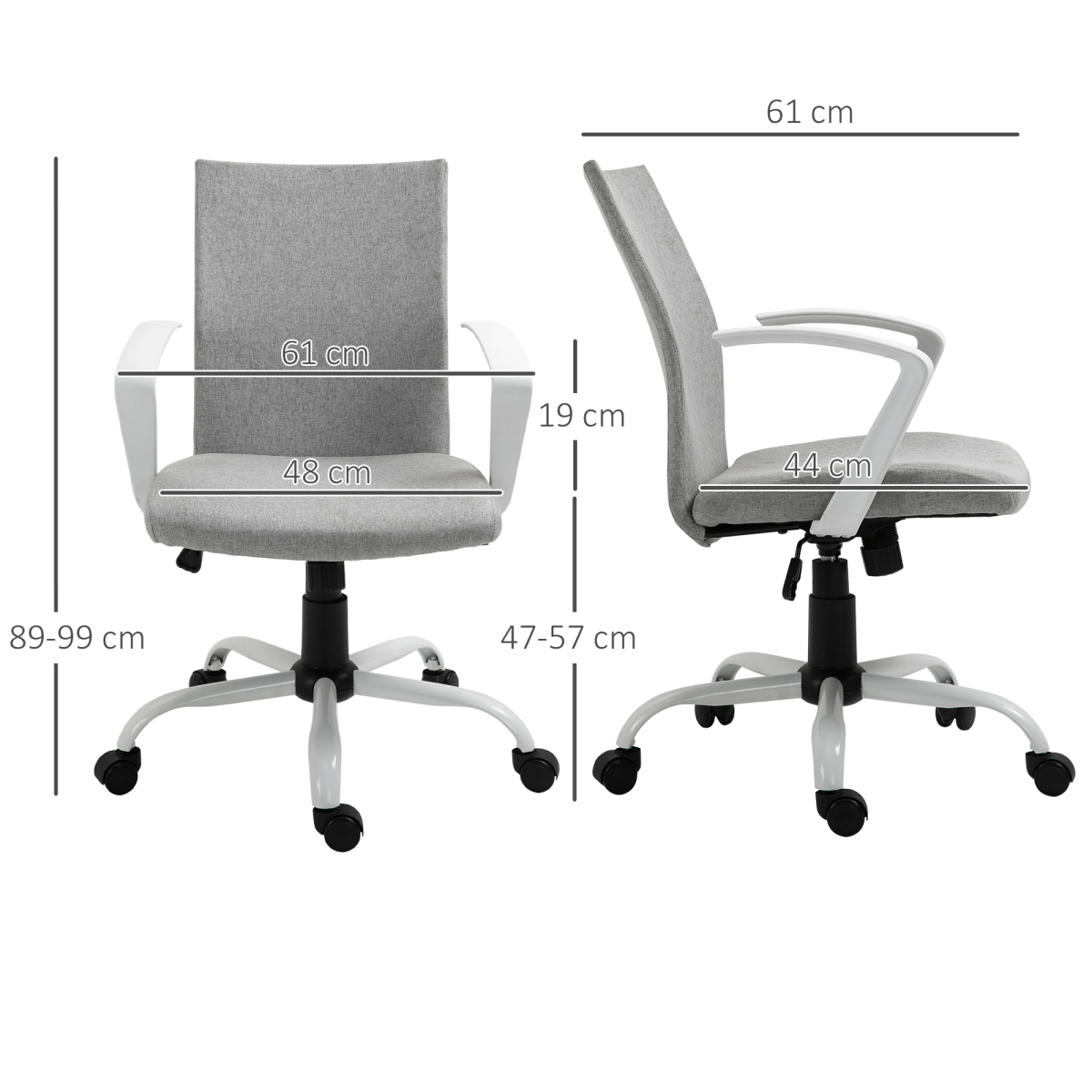 Vinsetto Linen Swivel Office Chair, Adjustable Height Computer Desk Chair with Armrests, Light Grey