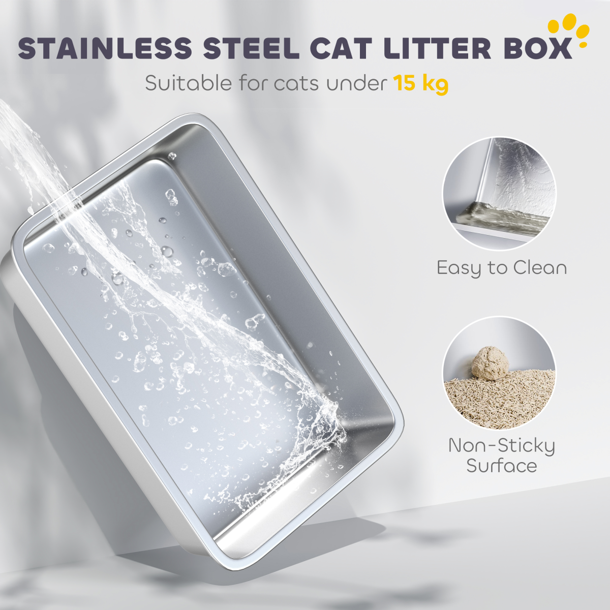 PawHut Enclosed Stainless Steel Cat Litter Box with Scoop