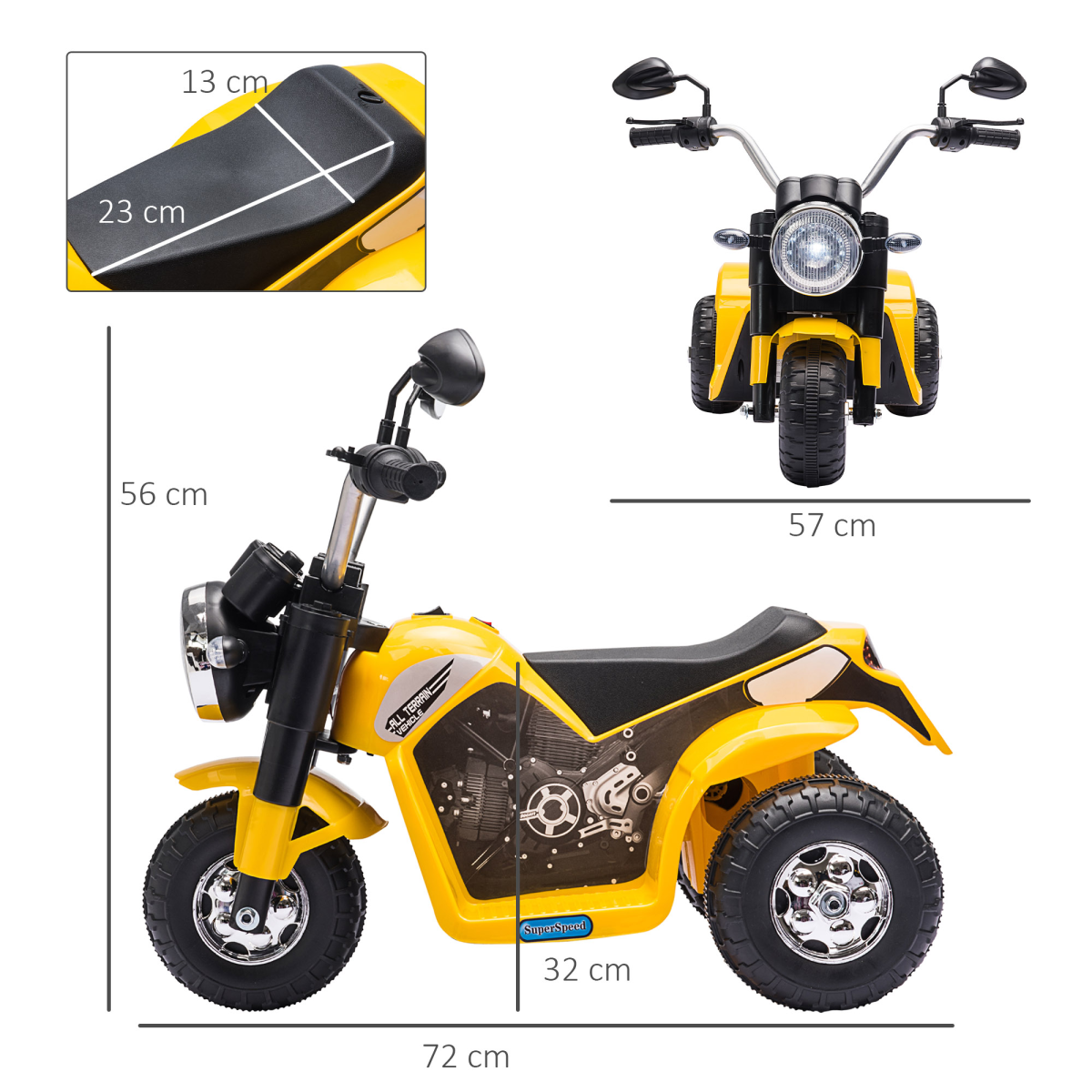 Kids 6V Electric Ride-On Motorcycle, Yellow, 18-36 Months