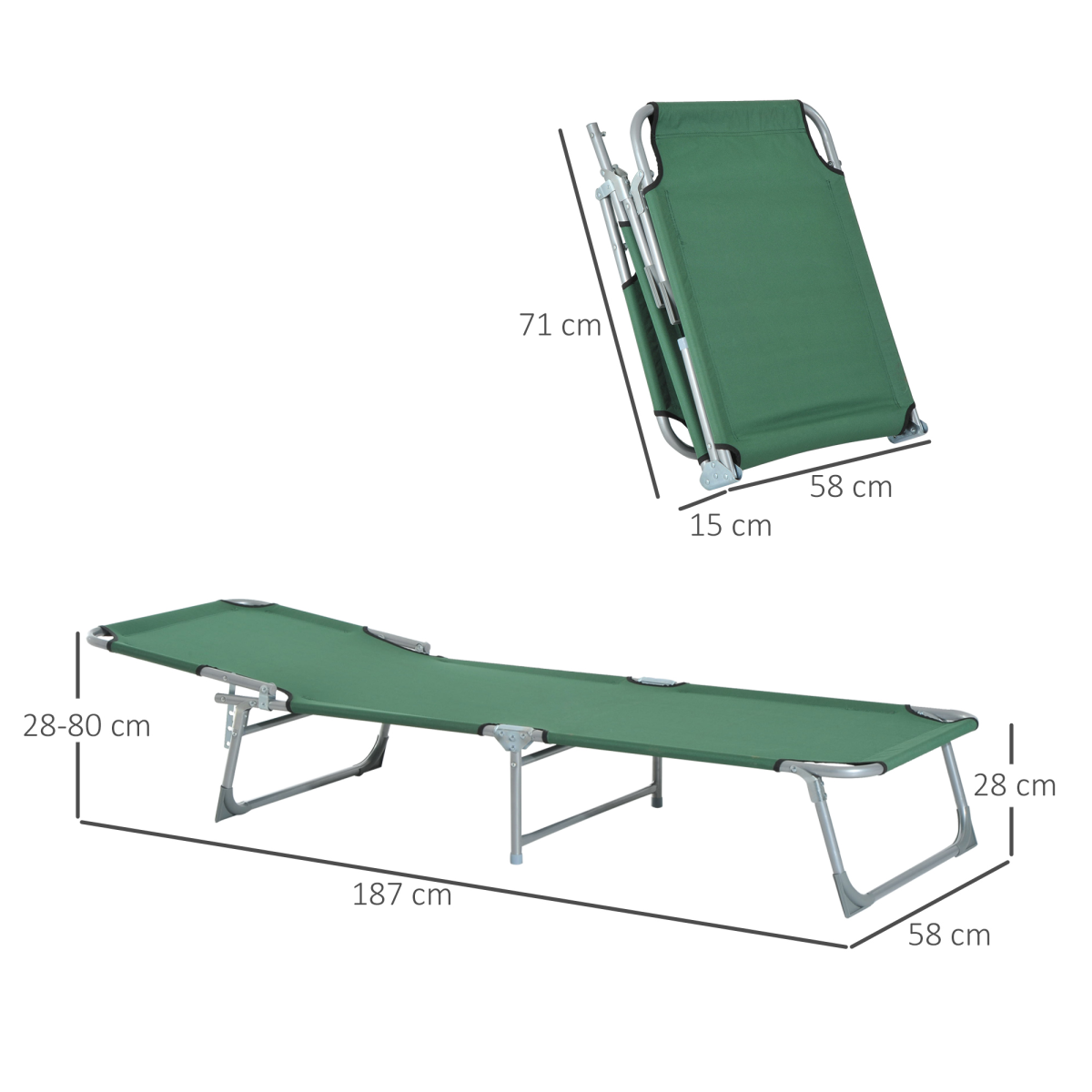 Adjustable Folding Camping Cot Recliner, Portable, Green