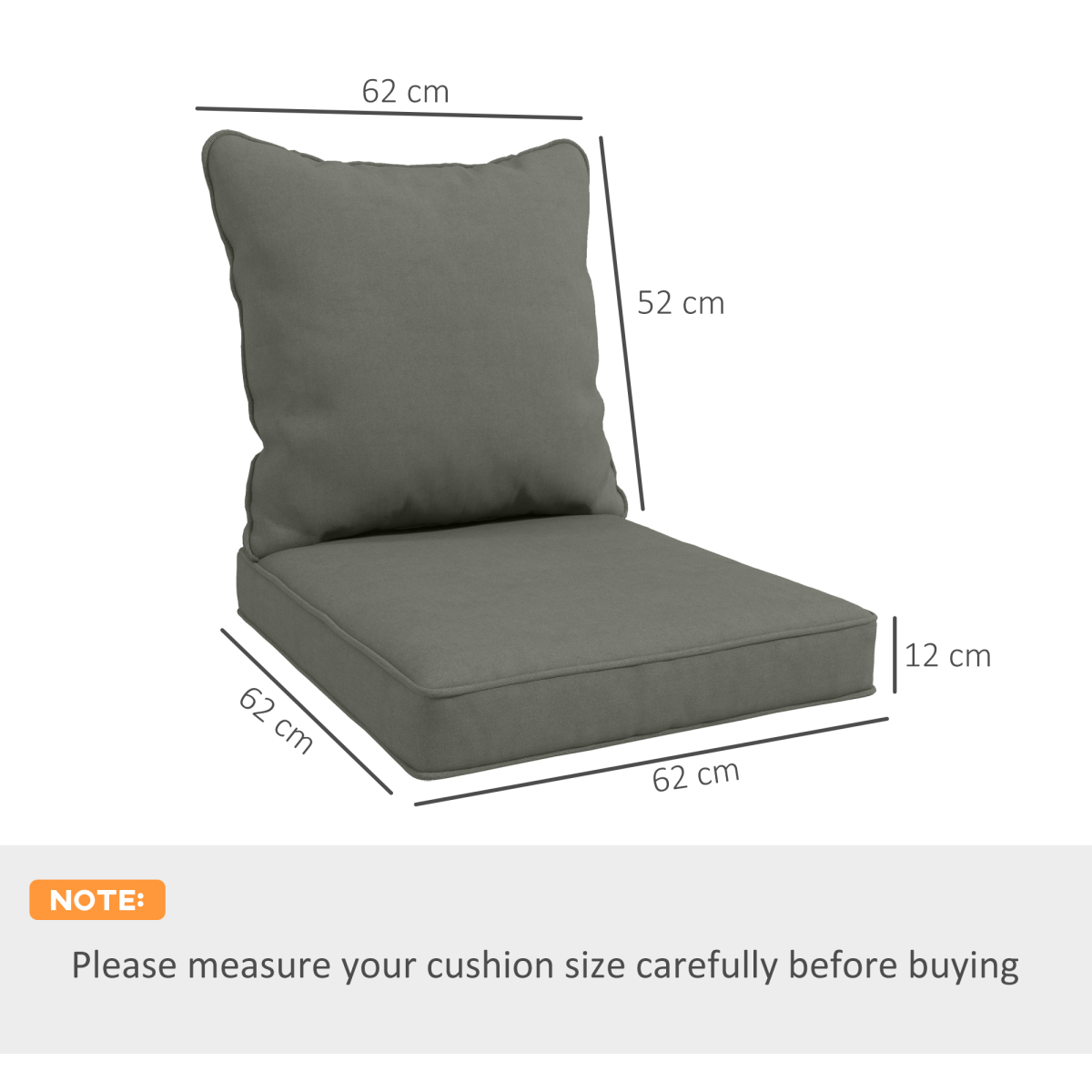 Outsunny Outdoor Seat and Back Cushion Set, Charcoal Grey