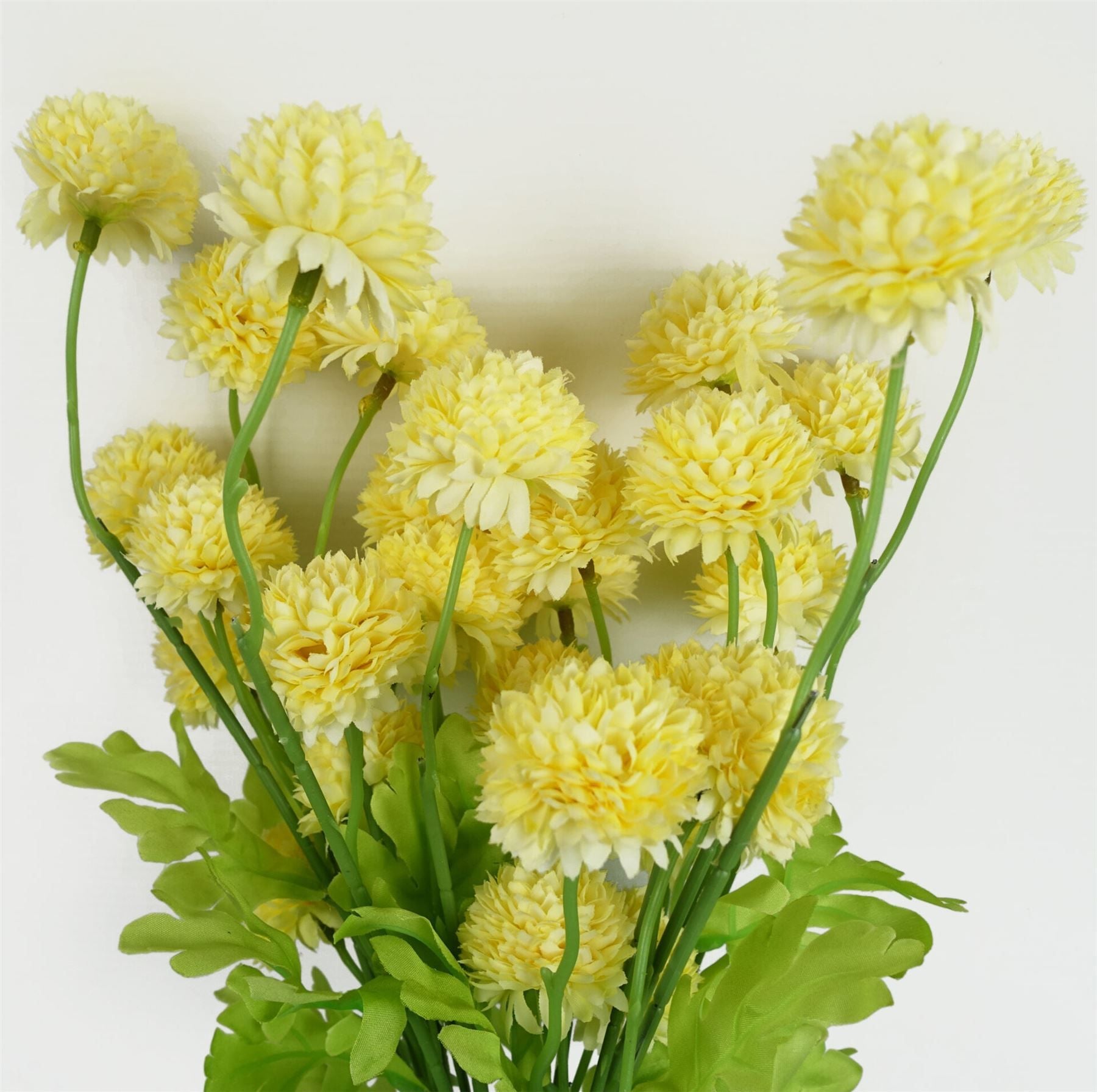 Leaf 50cm Artificial Yellow Dahlia Pompom Spray Stem, 5 Blooms