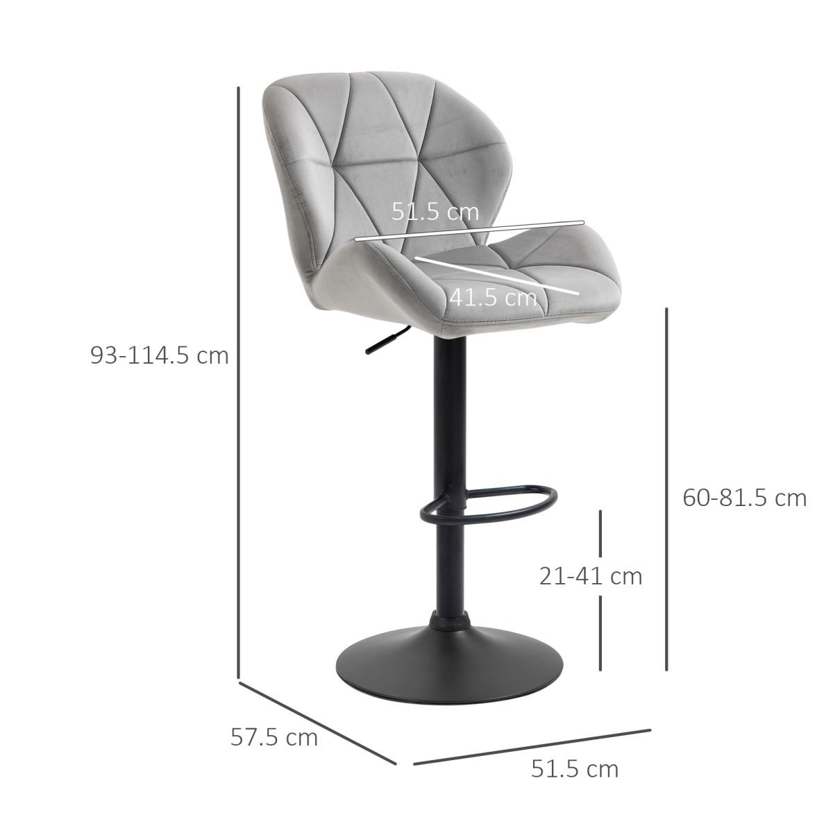 Set of 2 Adjustable Height Fabric Bar Stools, Light Grey