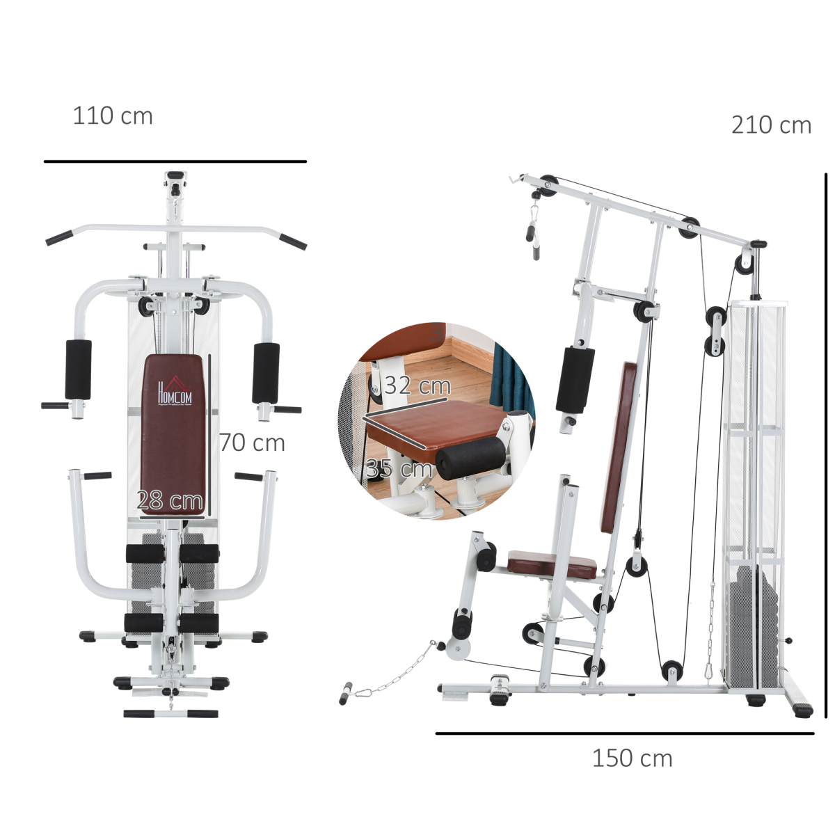 HOMCOM 45kg Multifunction Home Gym Weight Training Station, White