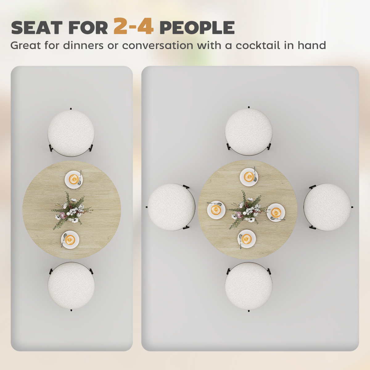 HOMCOM 80cm Round Dining Table, White Oak Effect with Steel Legs