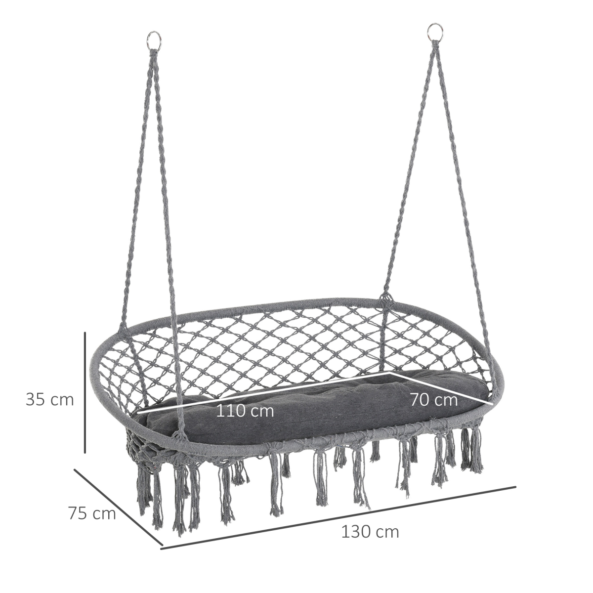 Outsunny Hanging Hammock Chair, Cotton Rope Swing with Solid Metal Frame, Large Macrame, Seat Cushion, Dark Grey