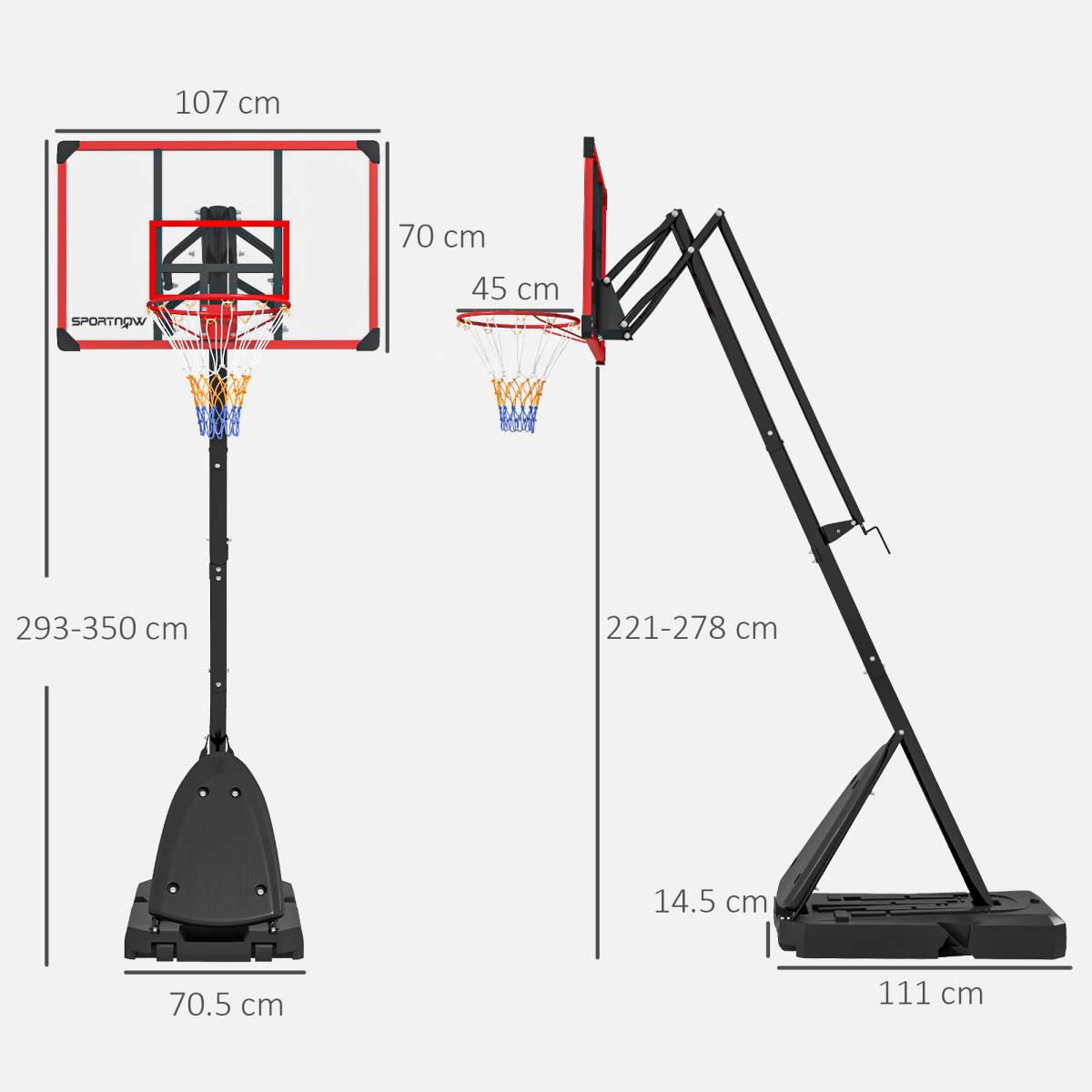 SPORTNOW Adjustable Basketball Hoop with Fillable Base, 2.4-2.9m