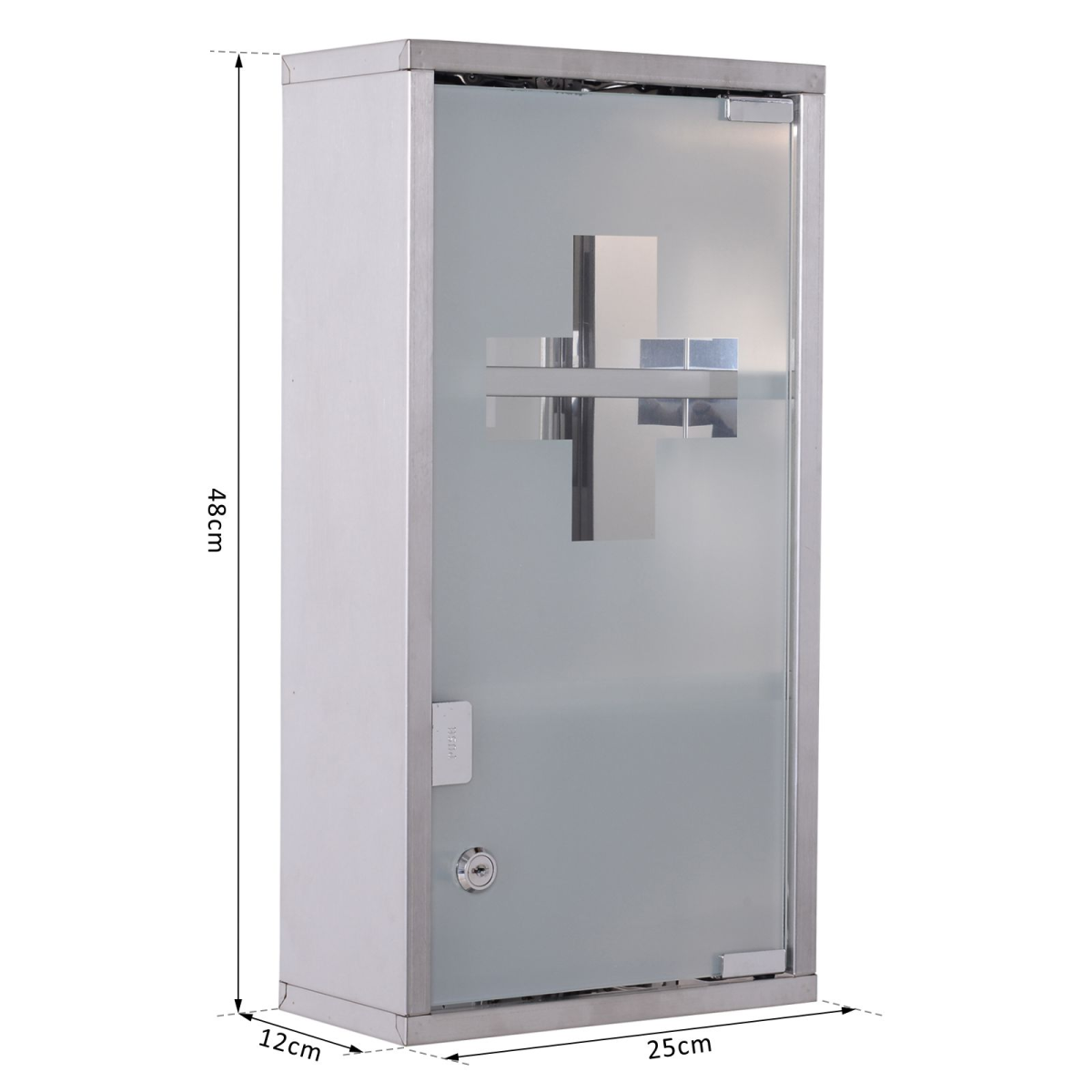 Wall Mounted Stainless Steel Medicine Cabinet with Lockable Security Glass Door, 2 Shelves, 48 x 25 x 12 cm